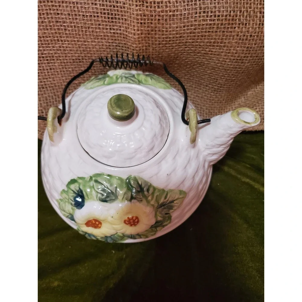 Floral Teapot Ceramic‎ White Kitchen Decor Tea Party Cottagecore Accent Teapot
